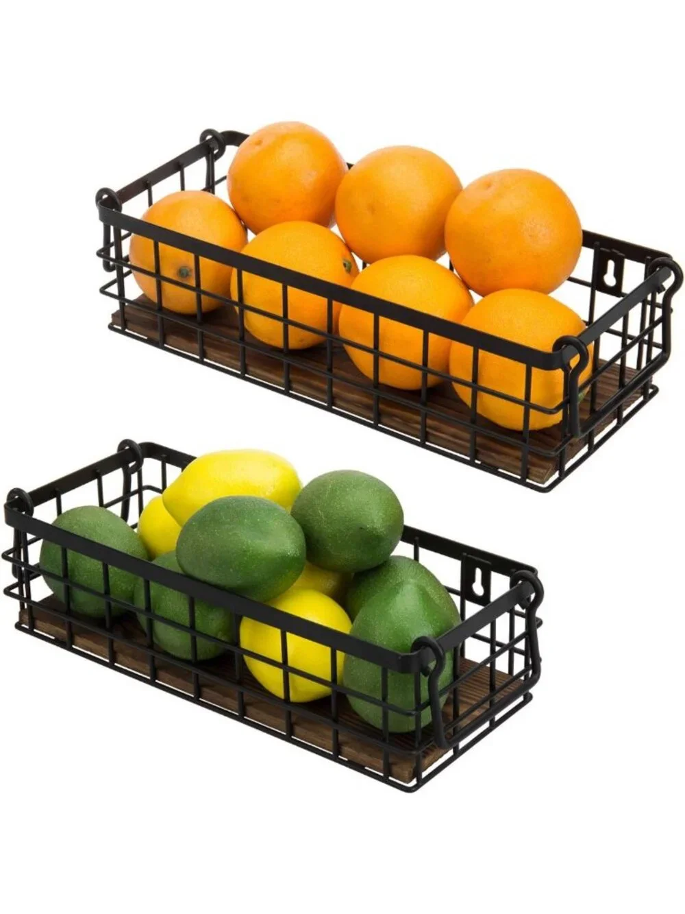 Set of 2 Black Wire Storage Baskets for Organizing Shelves & Pantry Decor